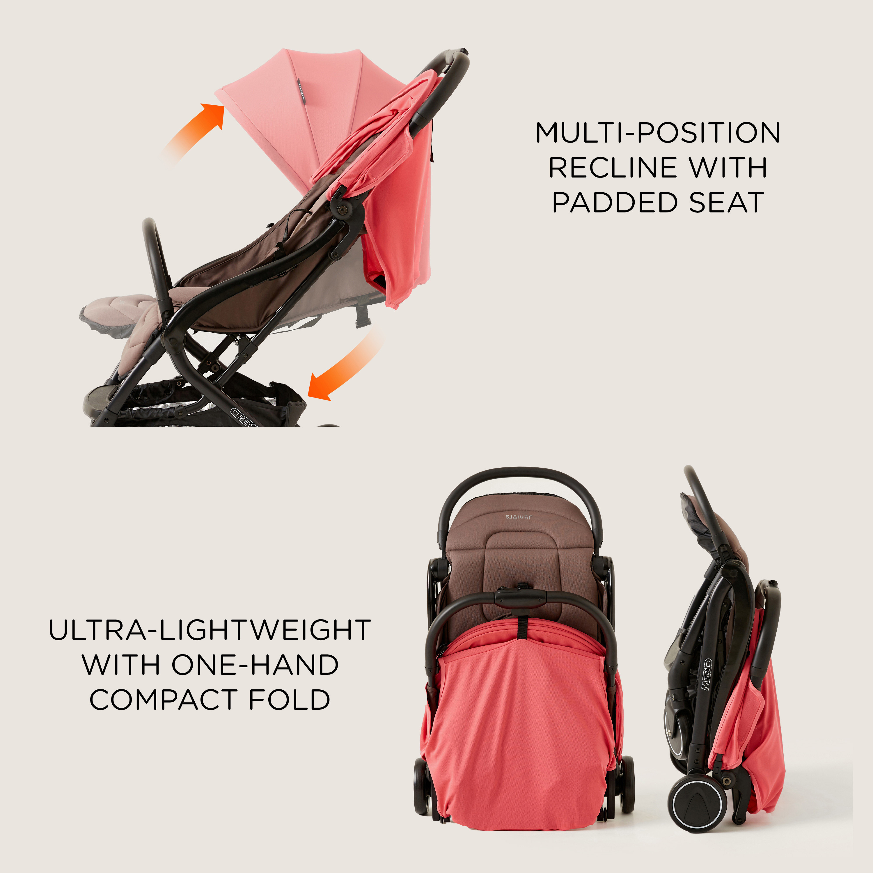  Juniors Crew 3 Fold Peach Travel Stroller with Car Seat Travel System (Upto 3 years)-baby-gear-strollersandprams-travelsystems-image-14