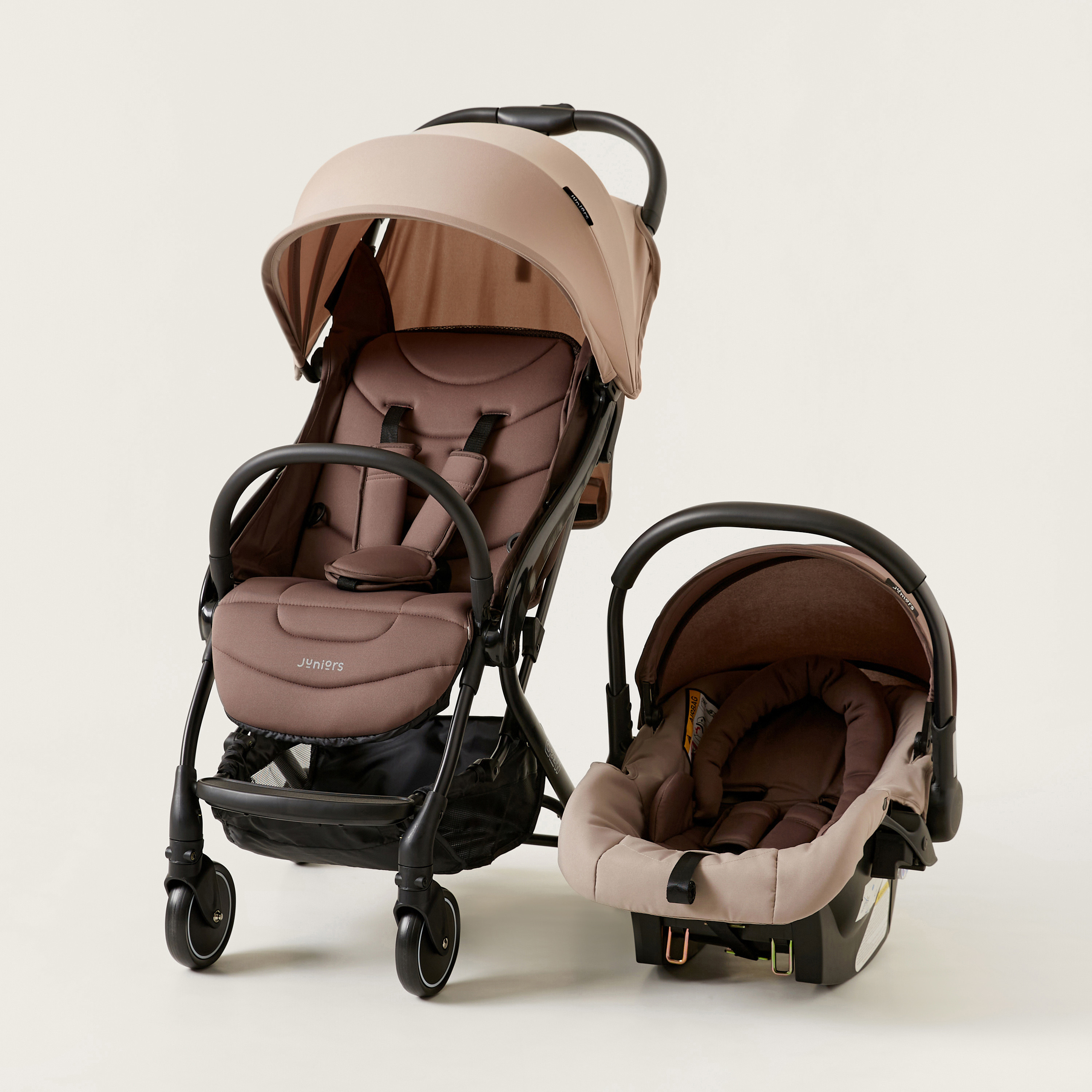 Juniors Crew 3-Fold Beige Travel Stroller with Car Seat (Upto 3 years)-baby-gear-strollersandprams-travelsystems-image-1