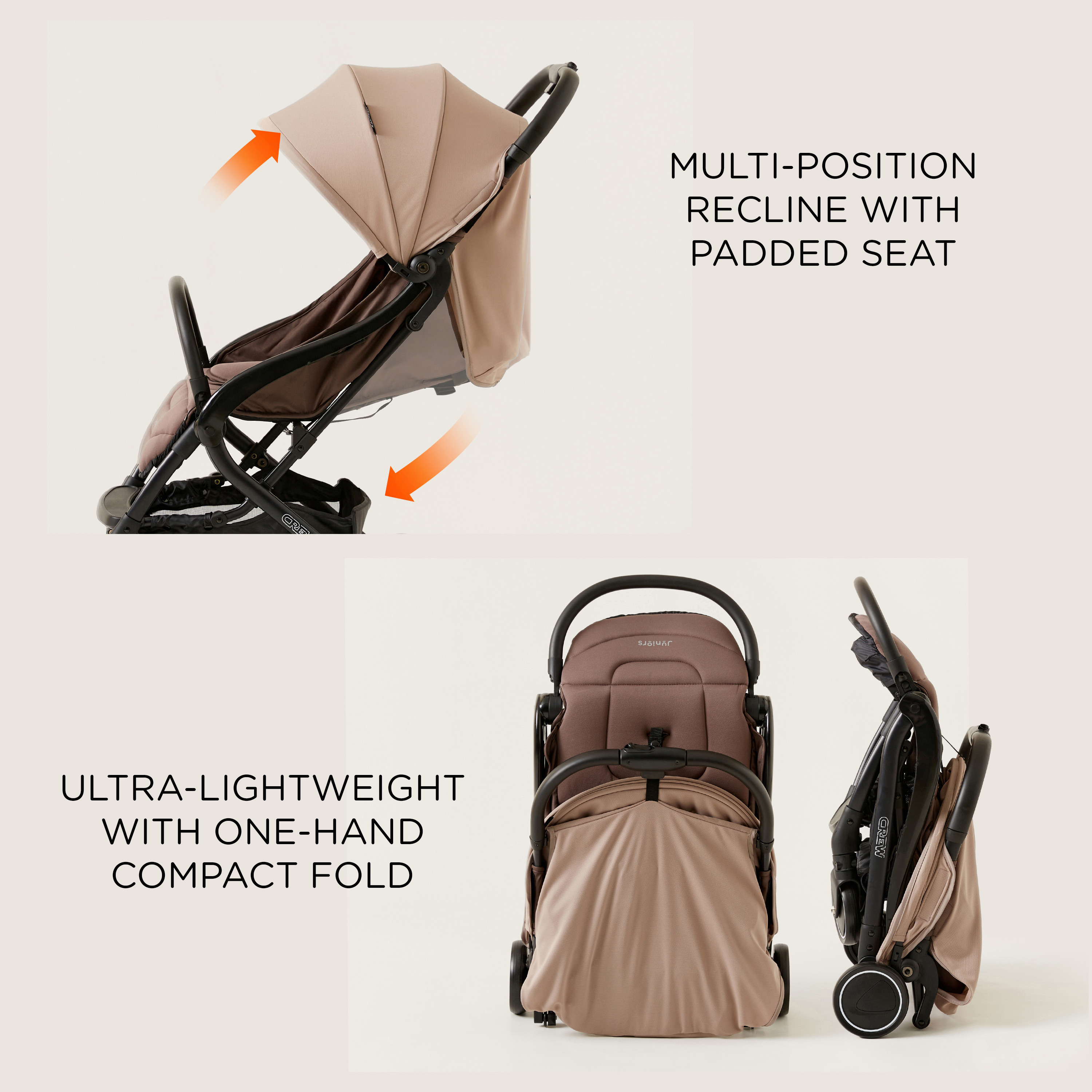 Juniors Crew 3-Fold Beige Travel Stroller with Car Seat (Upto 3 years)-baby-gear-strollersandprams-travelsystems-image-12
