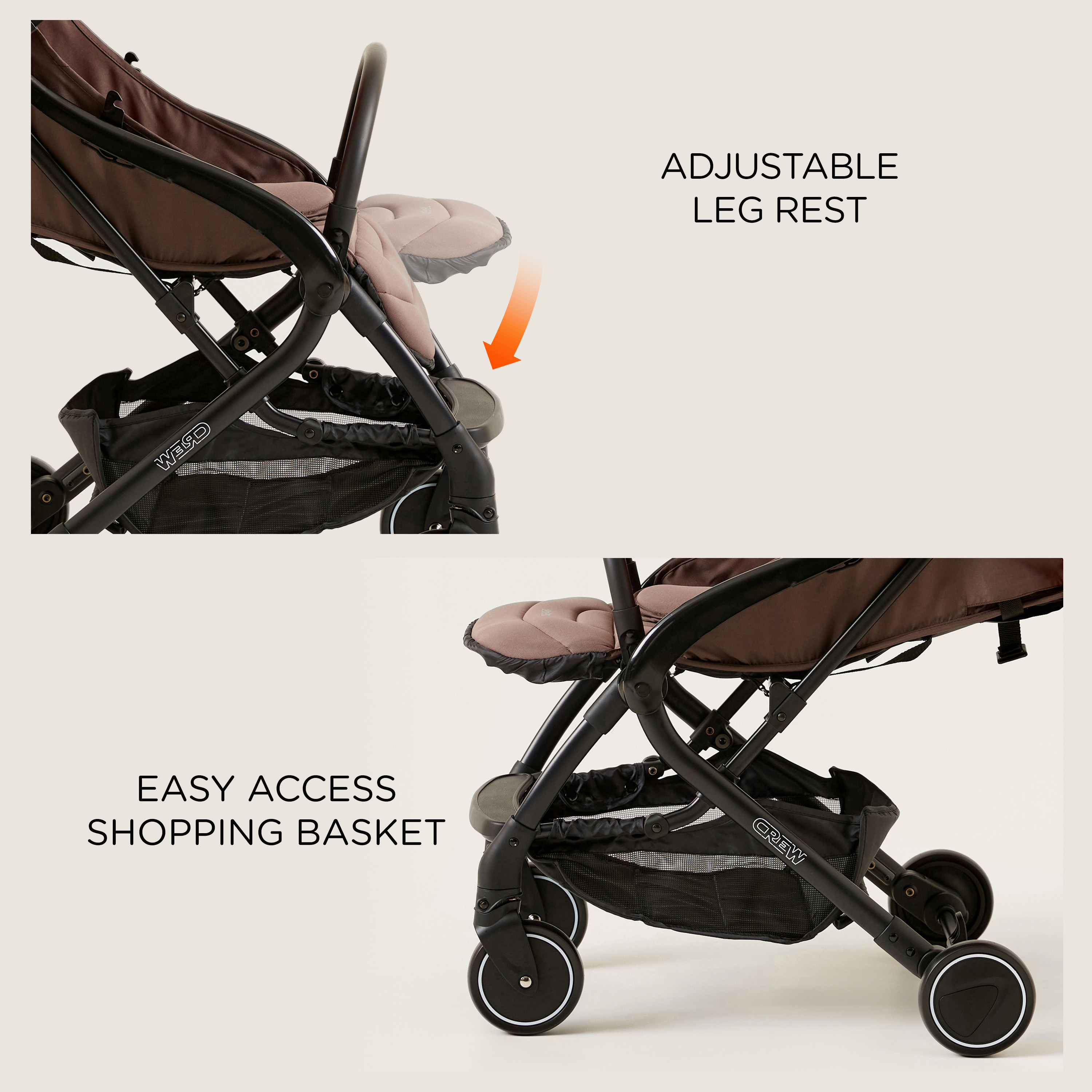 Juniors Crew 3-Fold Beige Travel Stroller with Car Seat (Upto 3 years)-baby-gear-strollersandprams-travelsystems-image-13
