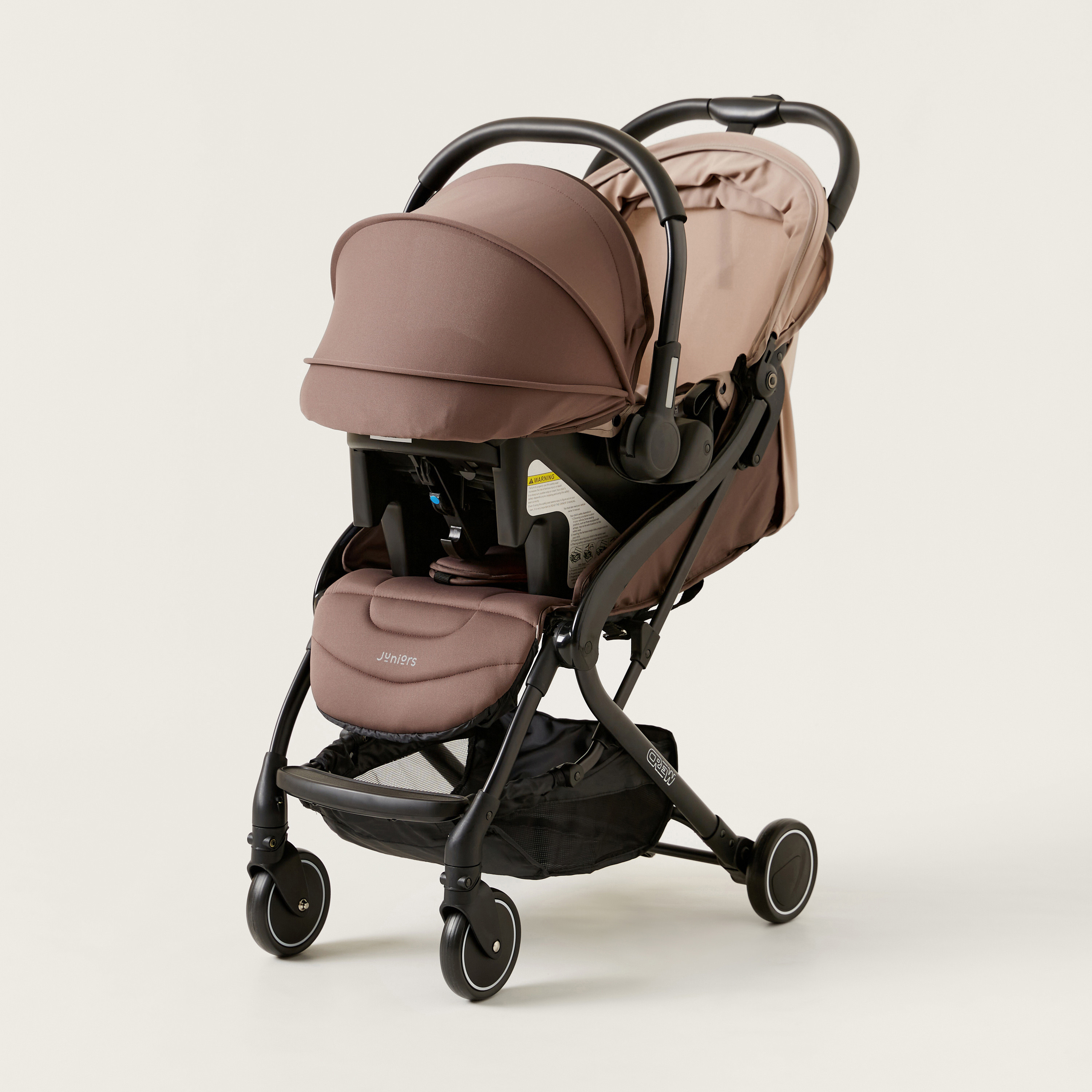 Juniors Crew 3-Fold Beige Travel Stroller with Car Seat (Upto 3 years)-baby-gear-strollersandprams-travelsystems-image-4