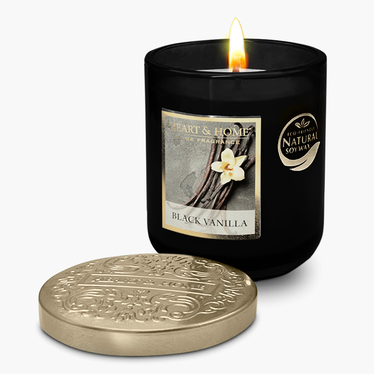 شمعة صغيرة في كأس زجاجي بلاك فانيلا من هارت أند هوم - 115 جم-household-homefragrance-candles-image-2