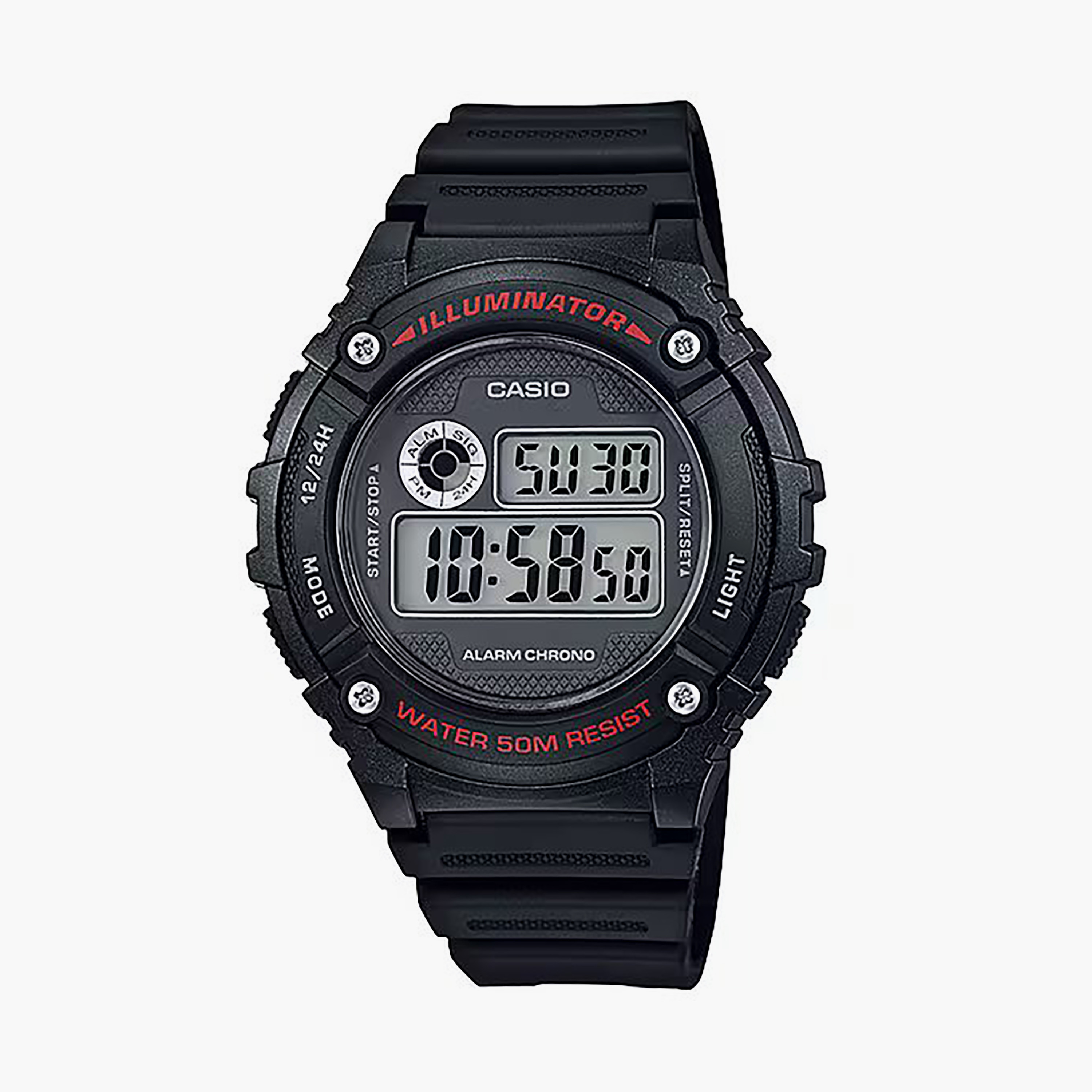 Casio Men's Black Digital Silicone Strap Watch | W-216H-1AVDF-men-watchesandjewellery-watches-image-1