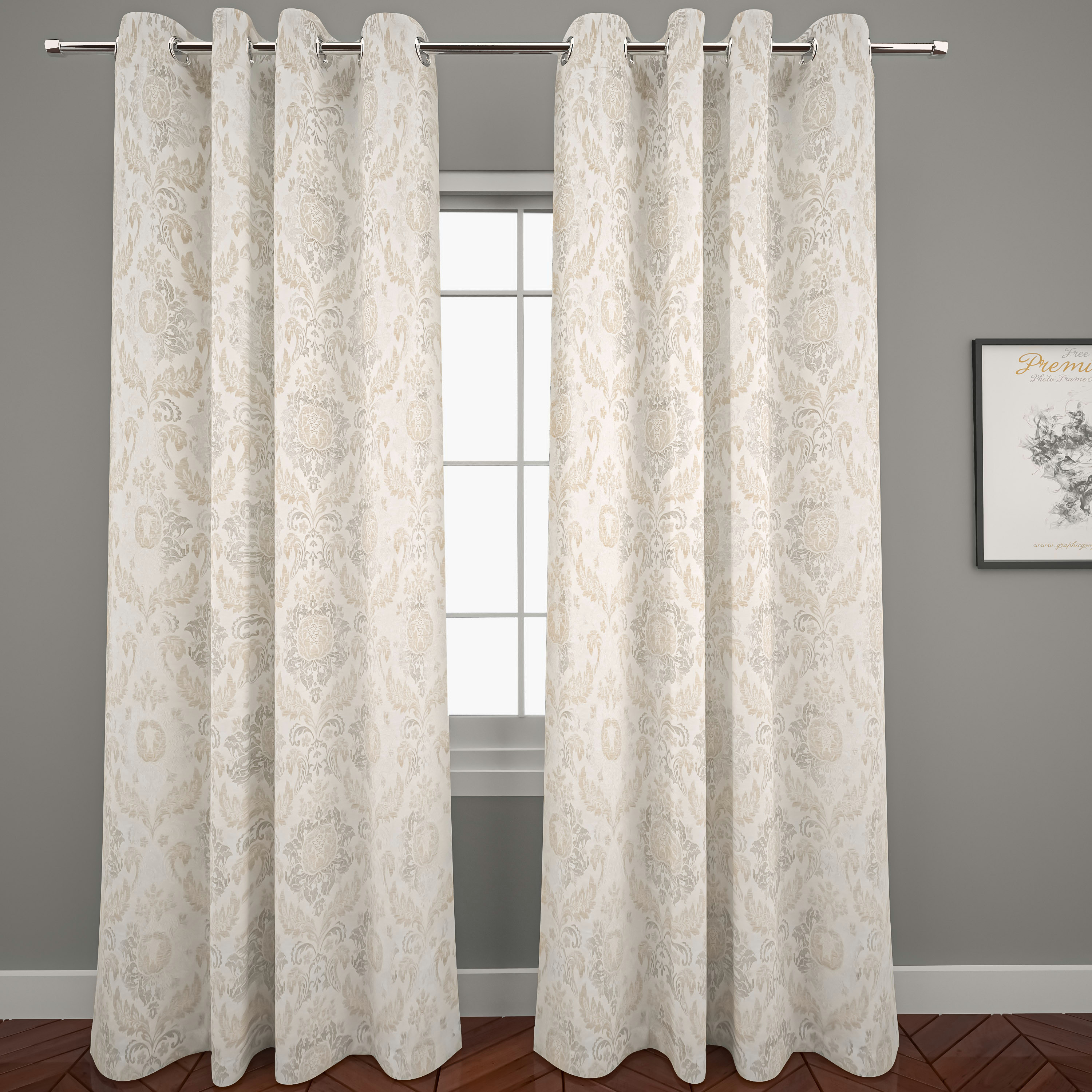 طقم ستائر جاكارد بارز الملمس قطعتين بحلقات من شينيل - 135x240 سم-household-windows-curtains-image-1