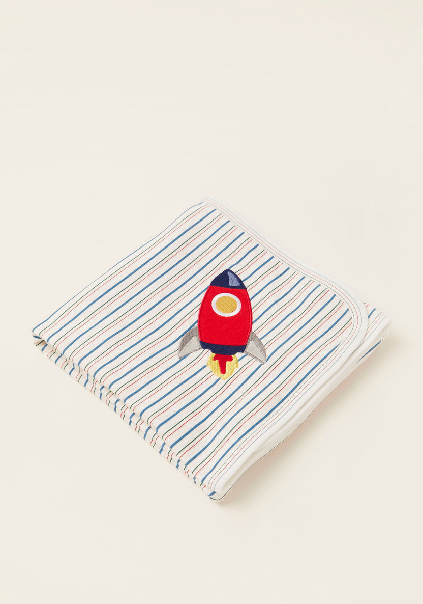Juniors Striped Receiving Blanket with Rocket Embroidery - 76x102 cms-Receiving Blankets-image-0