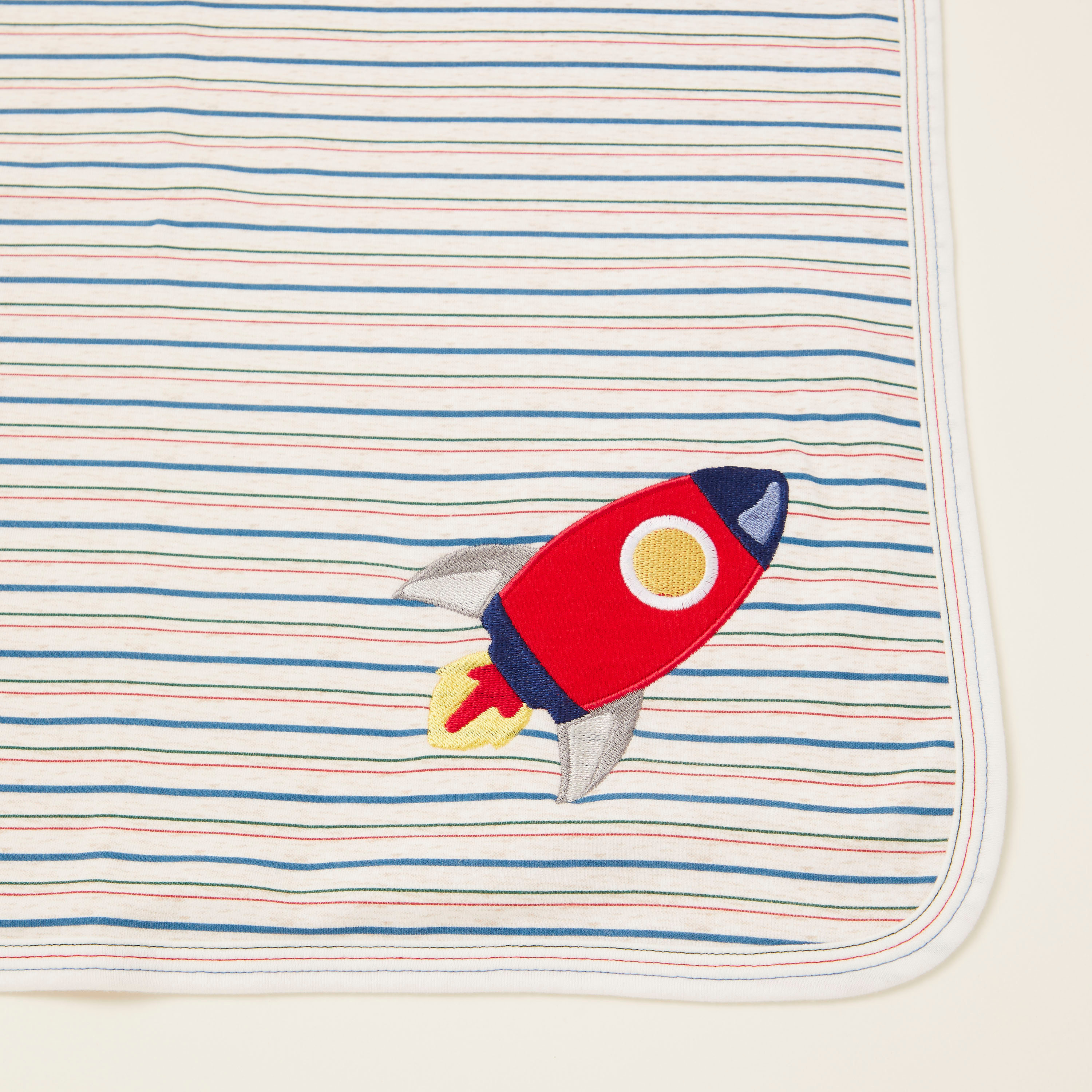Juniors Striped Receiving Blanket with Rocket Embroidery - 76x102 cms-baby-nursery-blanketsandswaddles-receivingblankets-image-2