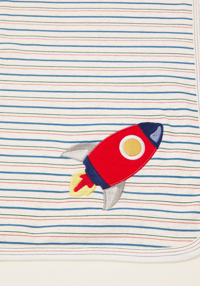 Juniors Striped Receiving Blanket with Rocket Embroidery - 76x102 cms-Receiving Blankets-image-1