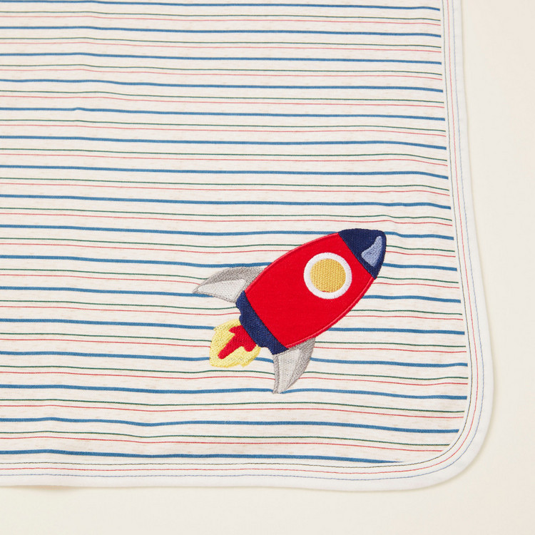 Juniors Striped Receiving Blanket with Rocket Embroidery - 76x102 cms