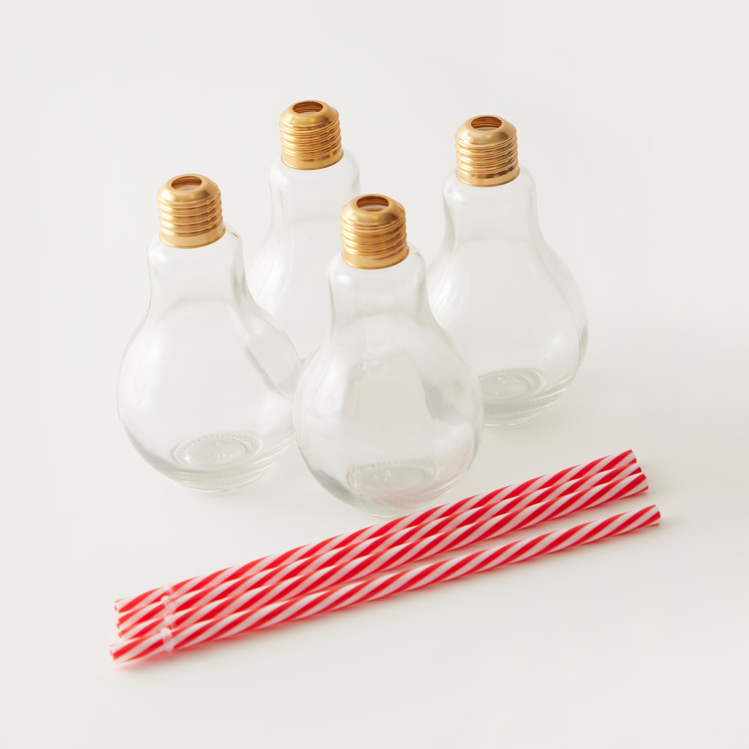 طقم أكواب زجاجي 4 قطع بتصميم لمبة مع قشة من هالو فيريتي-household-dining-drinkserveware-bottles-image-3