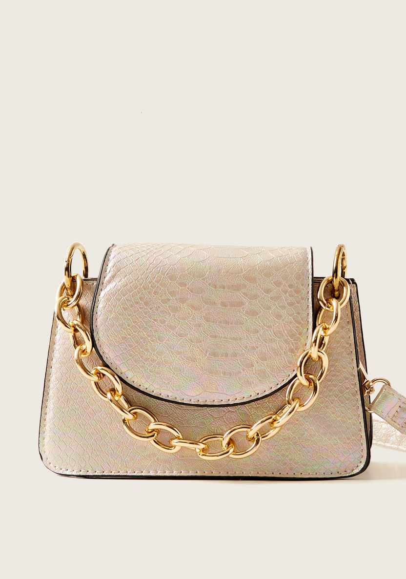 Charmz Animal Textured Handbag with Metallic Chain Accent-Bags and Backpacks-image-0