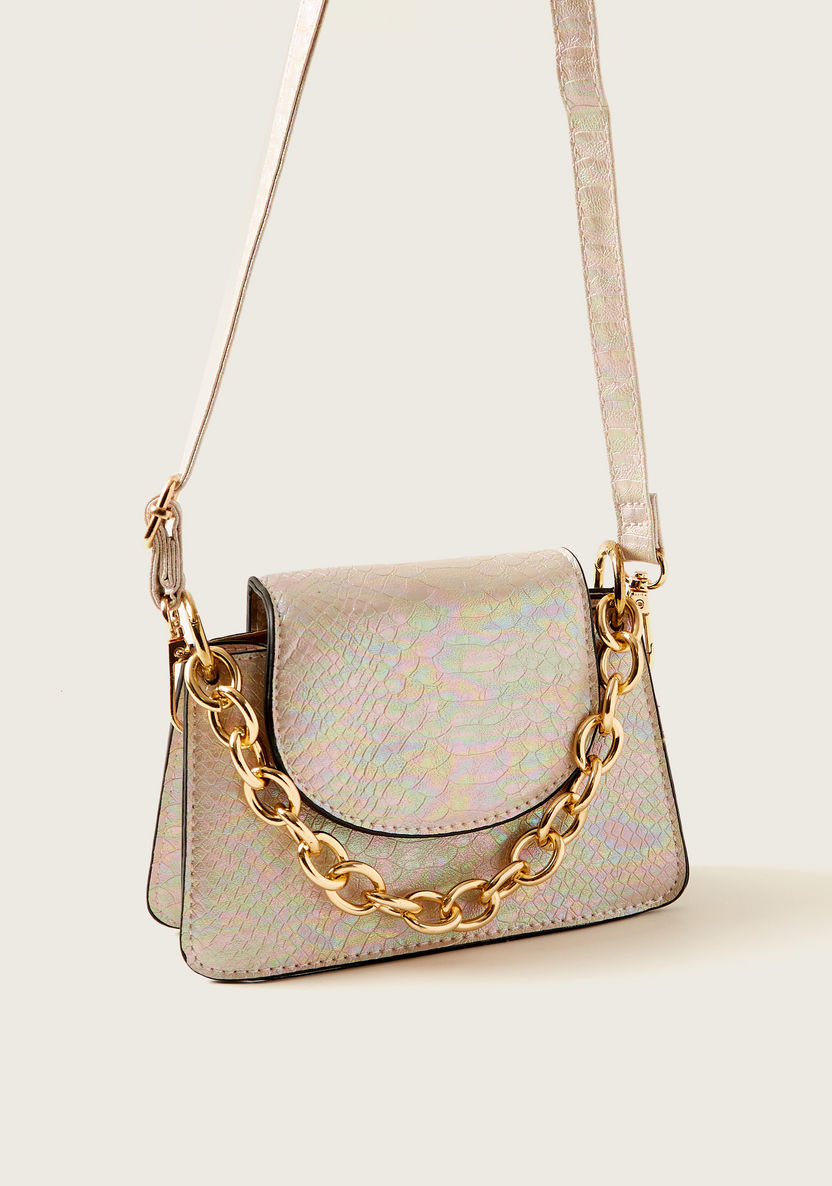 Charmz Animal Textured Handbag with Metallic Chain Accent-Bags and Backpacks-image-1