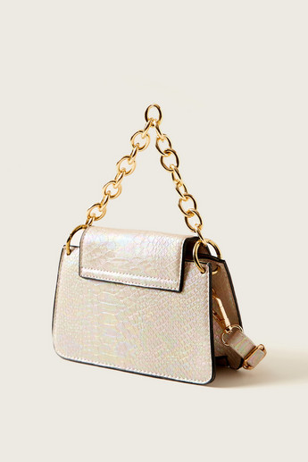 Charmz Animal Textured Handbag with Metallic Chain Accent