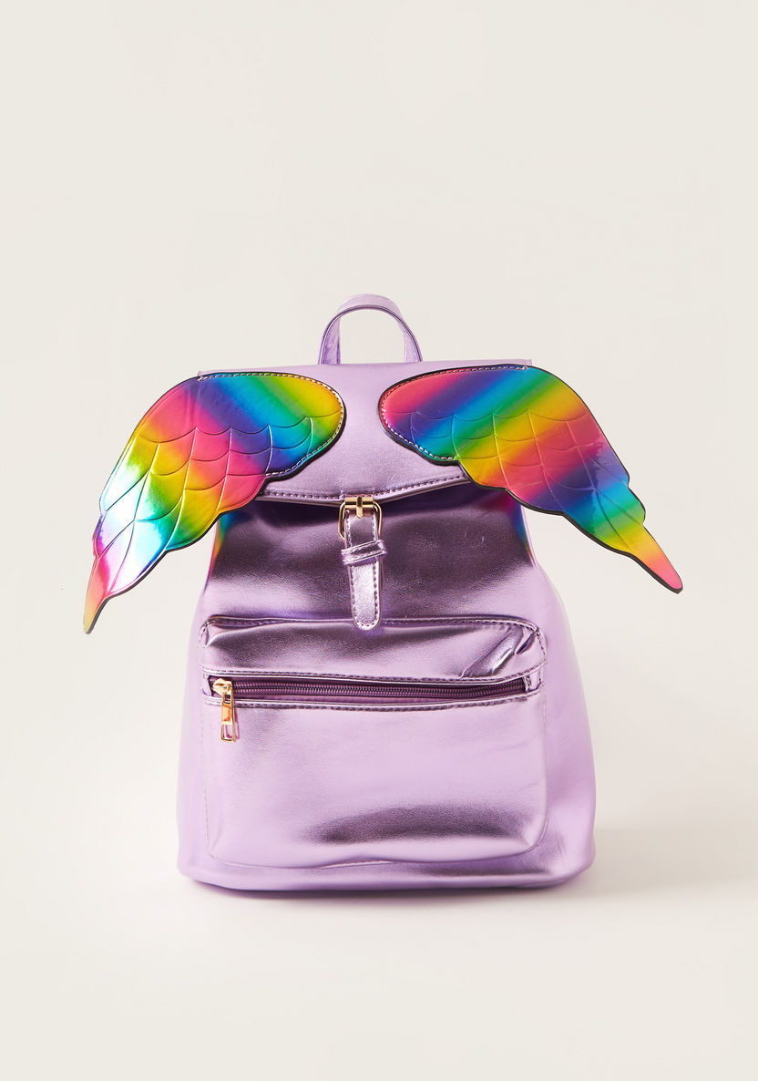 Charmz Solid Backpack with Wing-Shaped Appliques-Bags and Backpacks-image-0
