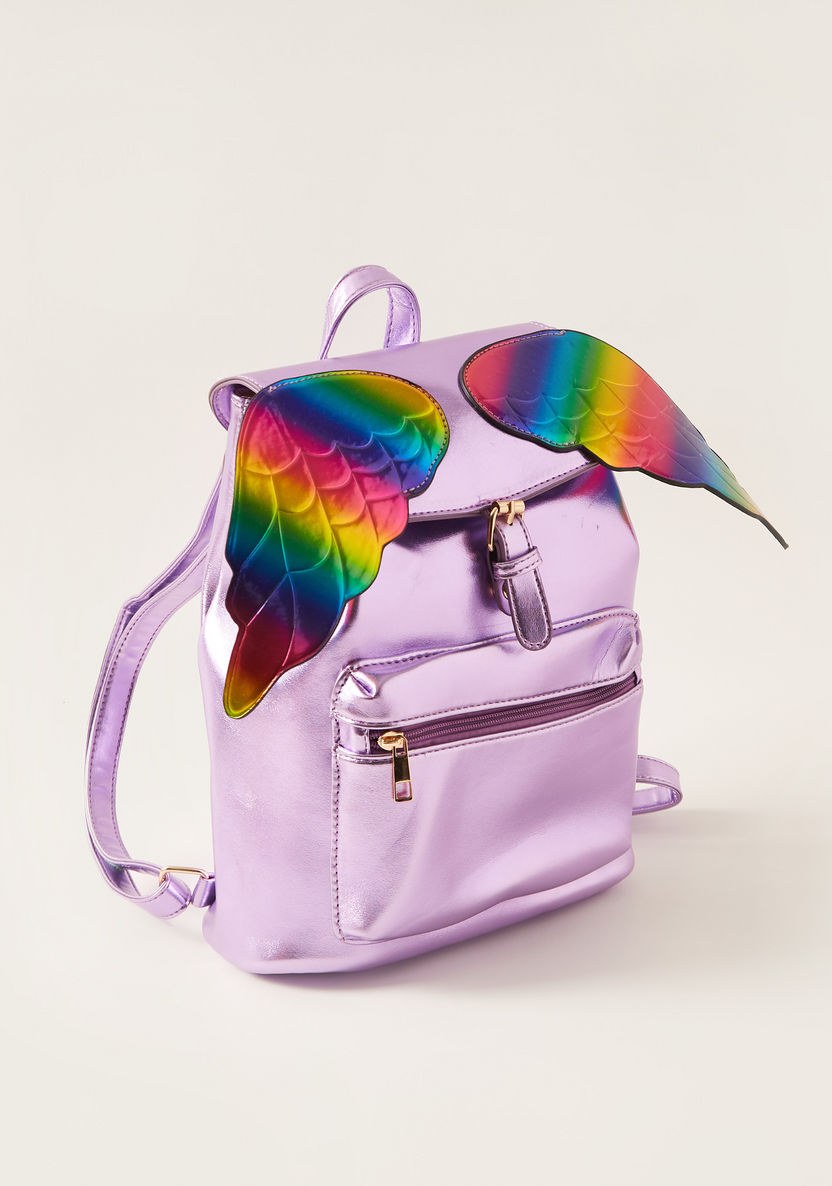 Charmz Solid Backpack with Wing-Shaped Appliques-Bags and Backpacks-image-1
