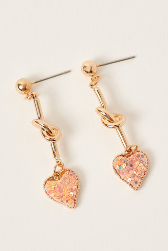 Charmz Embellished Heart Shaped Dangler Earrings with Pushback Closure