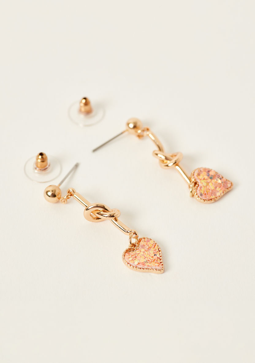 Charmz Embellished Heart Shaped Dangler Earrings with Pushback Closure-Jewellery-image-2
