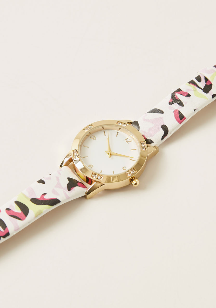 Charmz Printed Round Dial Wristwatch with Embellished Detail-Watches-image-1