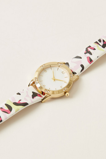 Charmz Printed Round Dial Wristwatch with Embellished Detail