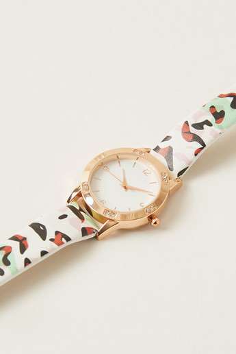 Charmz Printed Round Dial Wristwatch with Embellished Detail