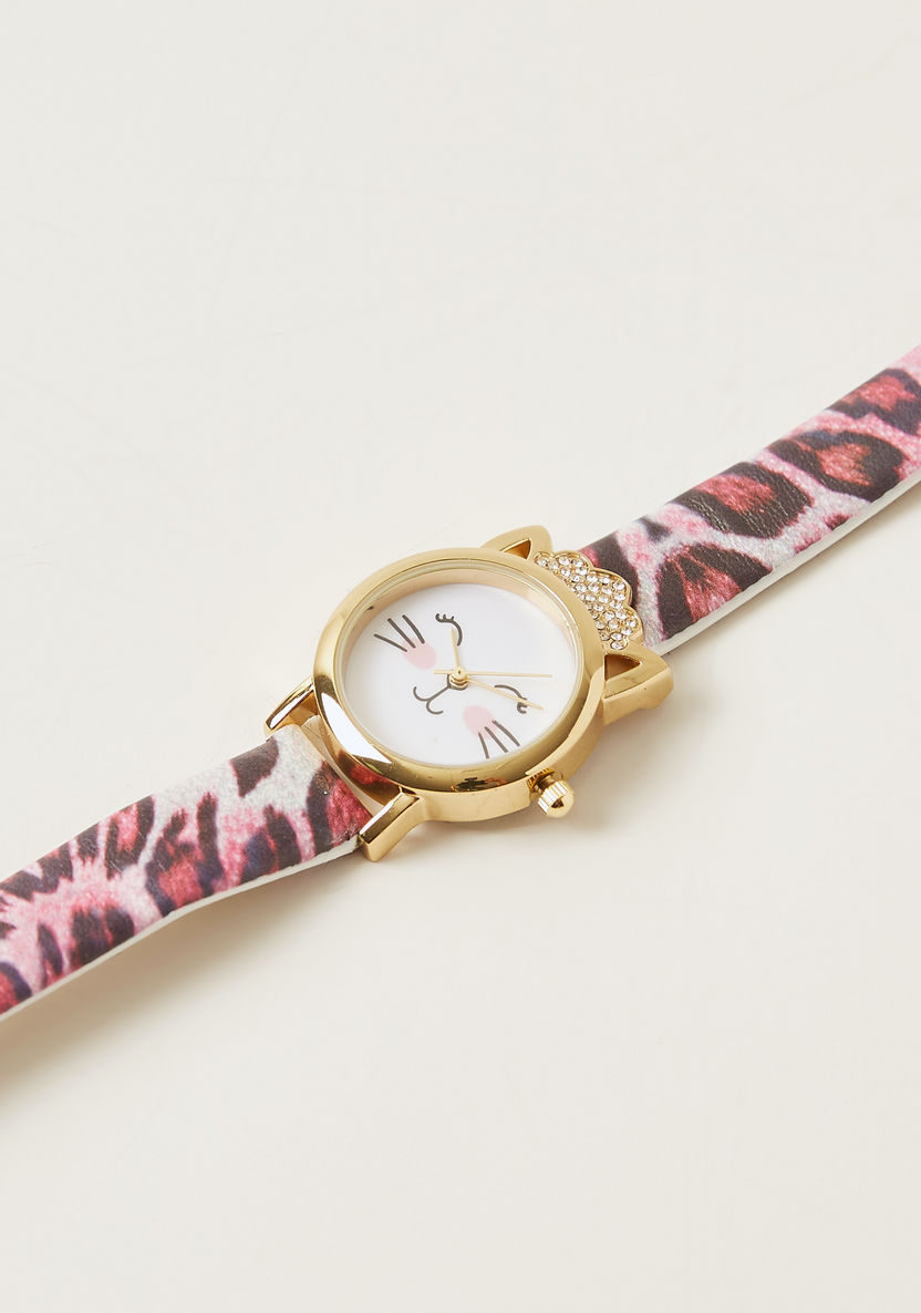 Charmz Animal Print Wristwatch with Studded Detail and Pin Buckle Closure-Watches-image-1
