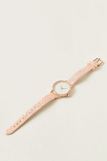 Charmz Embellished Round Dial Watch with Pin Buckle Closure