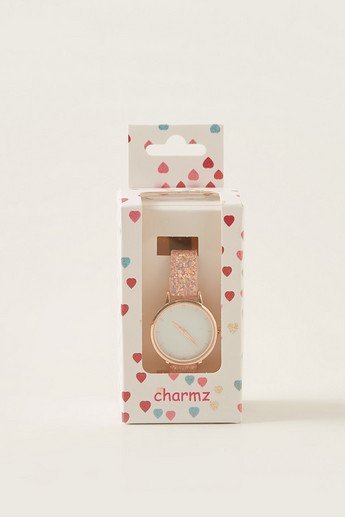 Charmz Embellished Round Dial Watch with Pin Buckle Closure