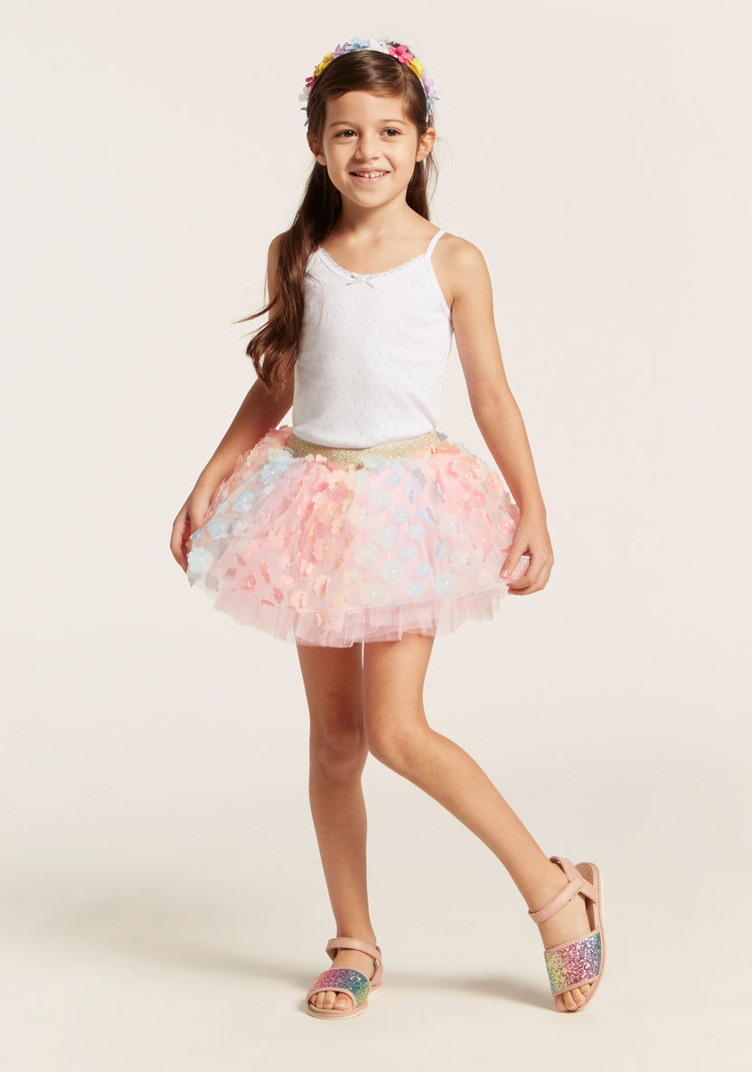 Charmz Floral Applique Tutu Skirt with Elasticated Waistband-Girls-image-0