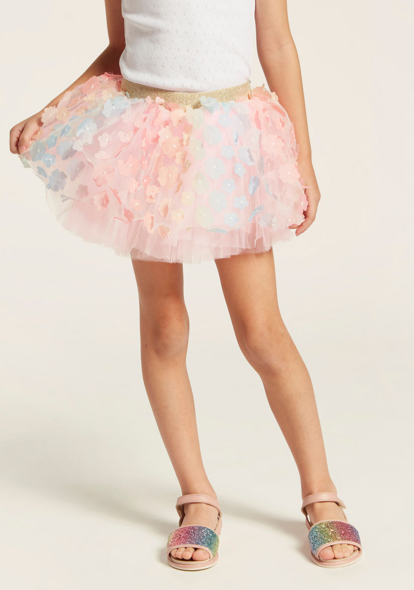 Charmz Floral Applique Tutu Skirt with Elasticated Waistband-Girls-image-1