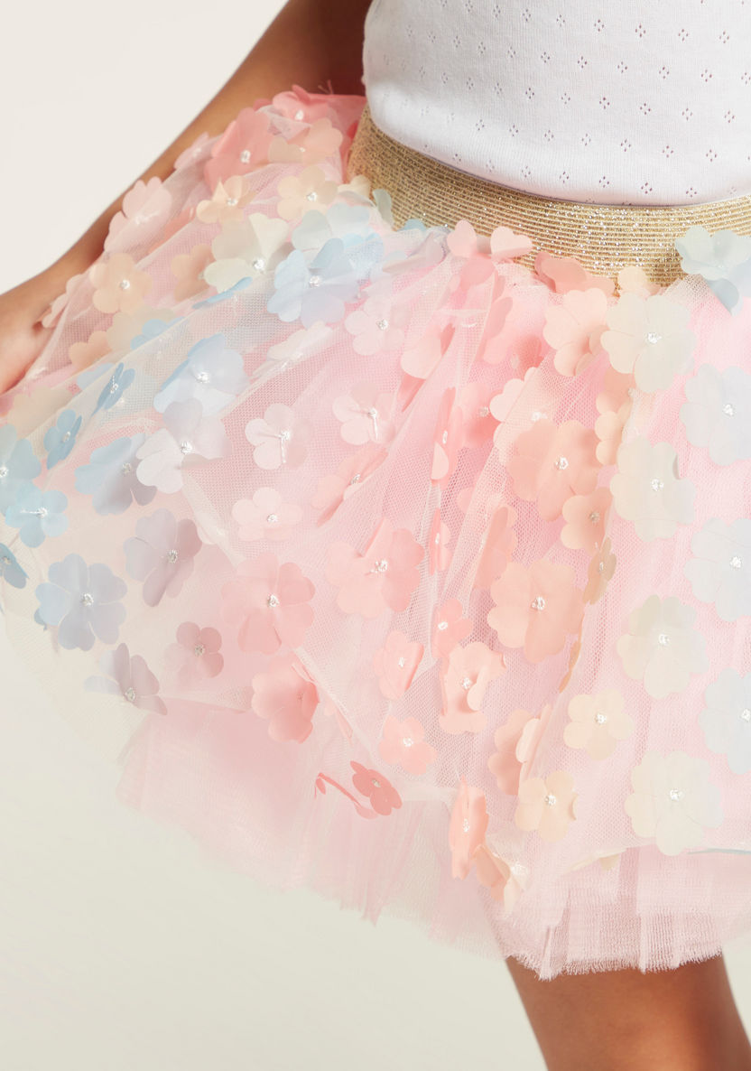 Charmz Floral Applique Tutu Skirt with Elasticated Waistband-Girls-image-2