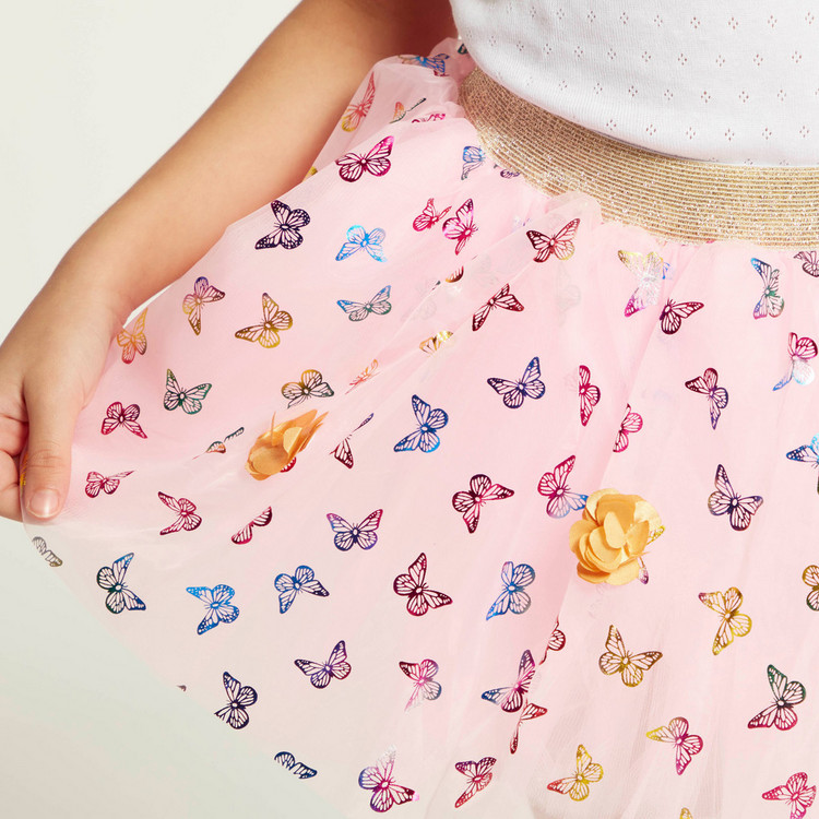 Charmz Butterfly Print Tutu Skirt with Floral Appliques