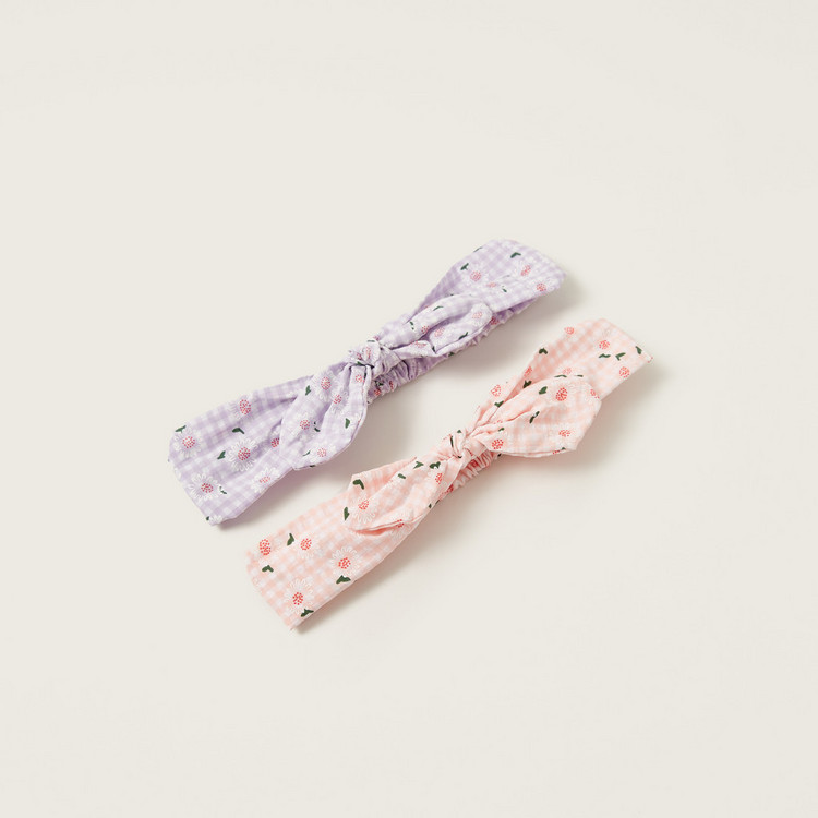 Charmz Floral Print Soft Headband with Knot Detail - Set of 2
