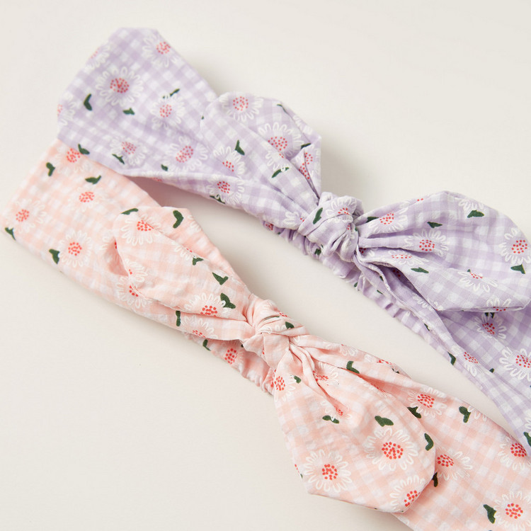 Charmz Floral Print Soft Headband with Knot Detail - Set of 2