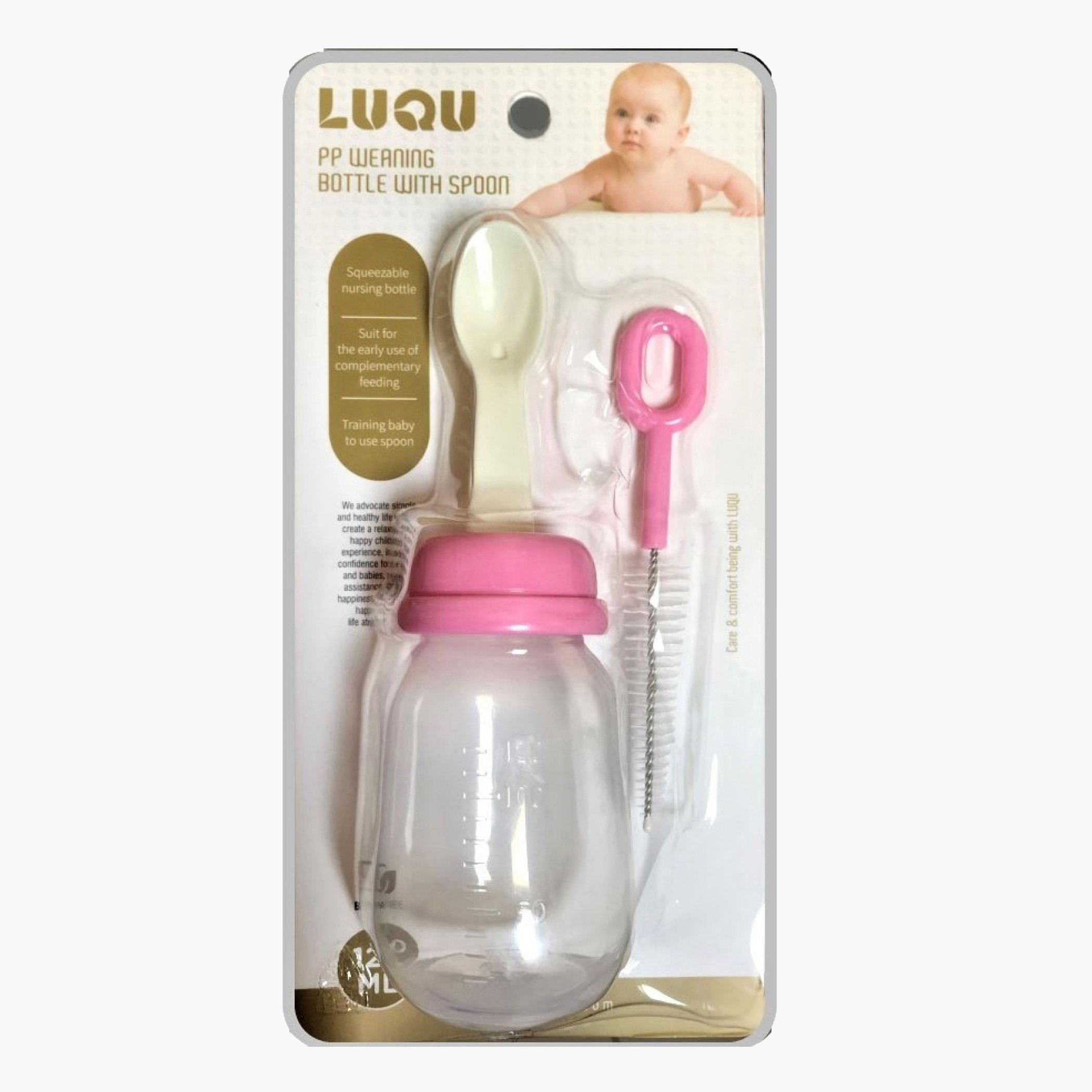 Luqu Nursing Bottle with Spoon and Cleaning Brush - 120 ml-baby-feeding-feedingbottles-bottlesandteats-image-1