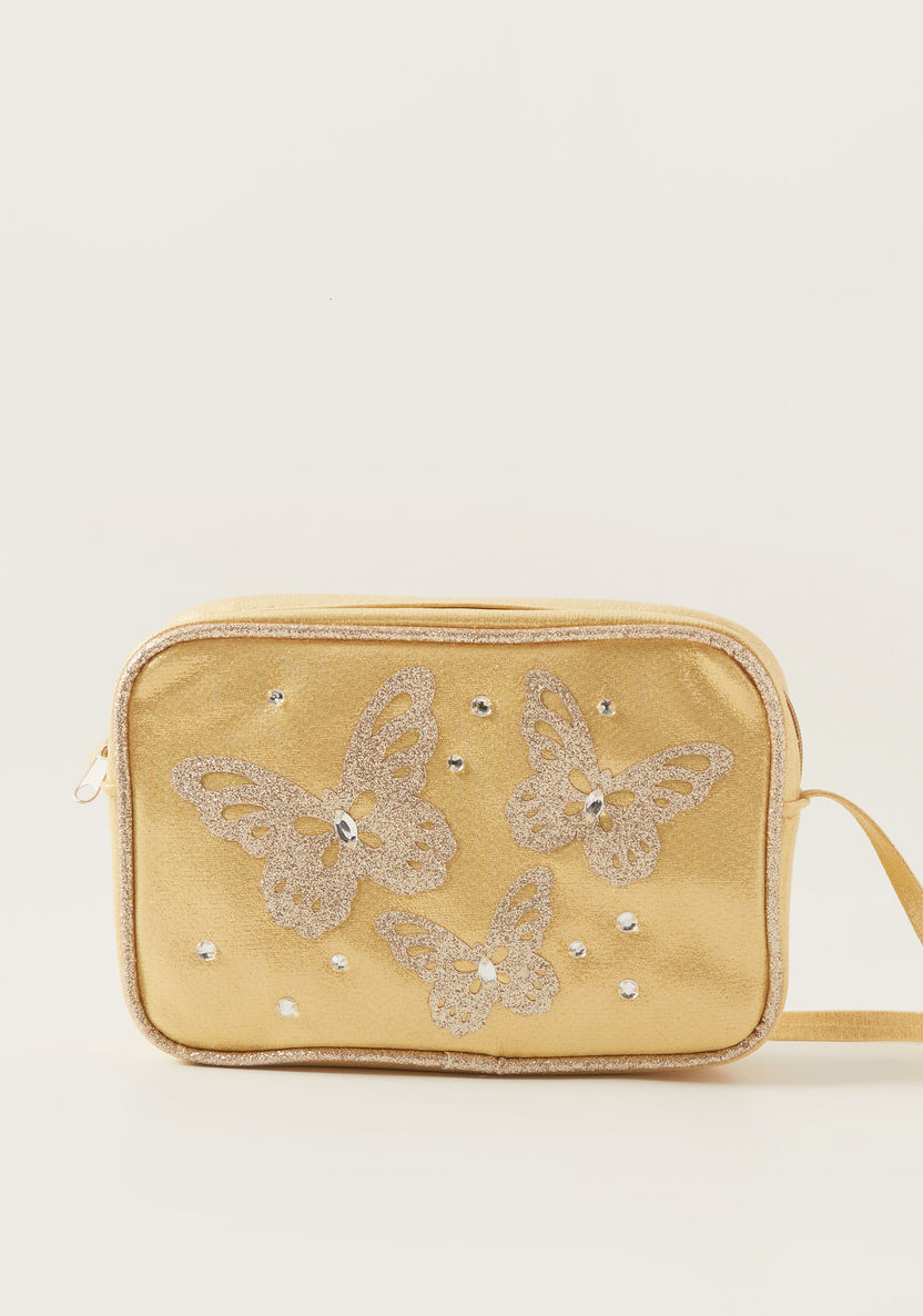 Charmz Glitter Textured Handbag with Butterfly Applique Detail-Bags and Backpacks-image-0