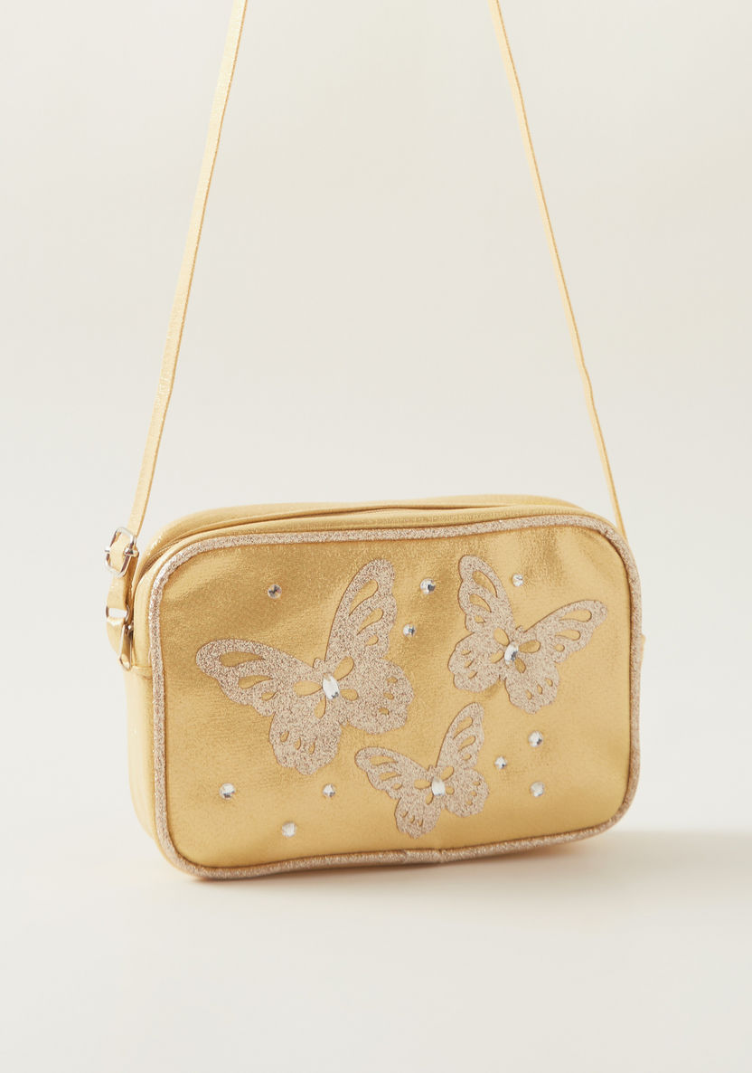 Charmz Glitter Textured Handbag with Butterfly Applique Detail-Bags and Backpacks-image-1