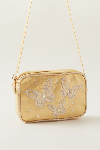 Charmz Glitter Textured Handbag with Butterfly Applique Detail