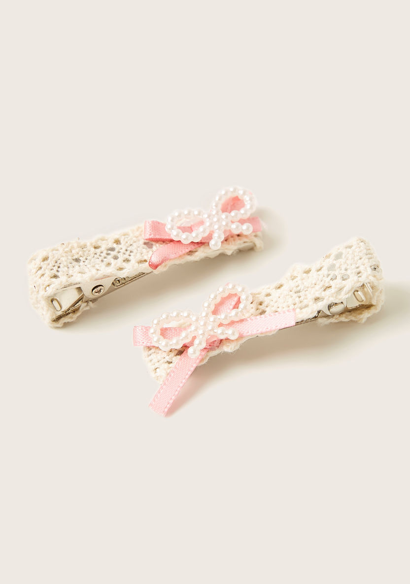 Charmz Lace Hairpin with Bow and Pearl Detail - Set of 2-Hair Accessories-image-0