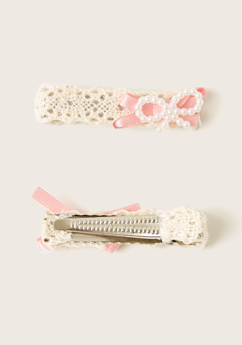 Charmz Lace Hairpin with Bow and Pearl Detail - Set of 2-Hair Accessories-image-1