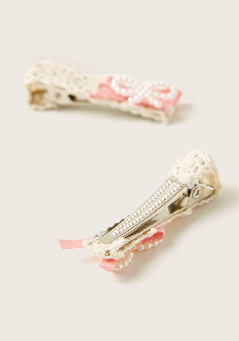 Charmz Lace Hairpin with Bow and Pearl Detail - Set of 2-Hair Accessories-image-2