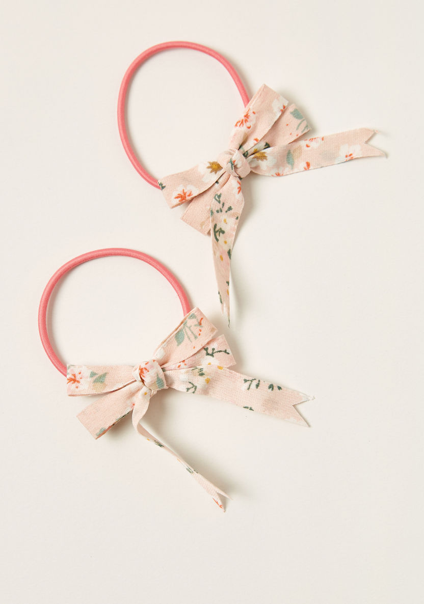 Charmz Floral Printed Bow Detail Hair Tie - Set of 2-Hair Accessories-image-1