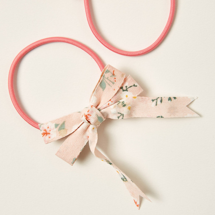 Charmz Floral Printed Bow Detail Hair Tie - Set of 2
