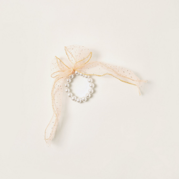 Charmz Pearl Embellished Scrunchie with Bow Accent