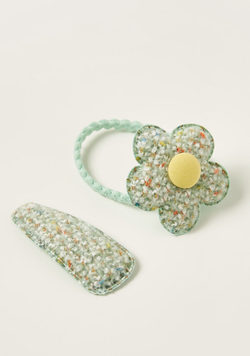 Charmz Textured Hairpin with Flower Detail Hair Tie Set-Hair Accessories-image-0