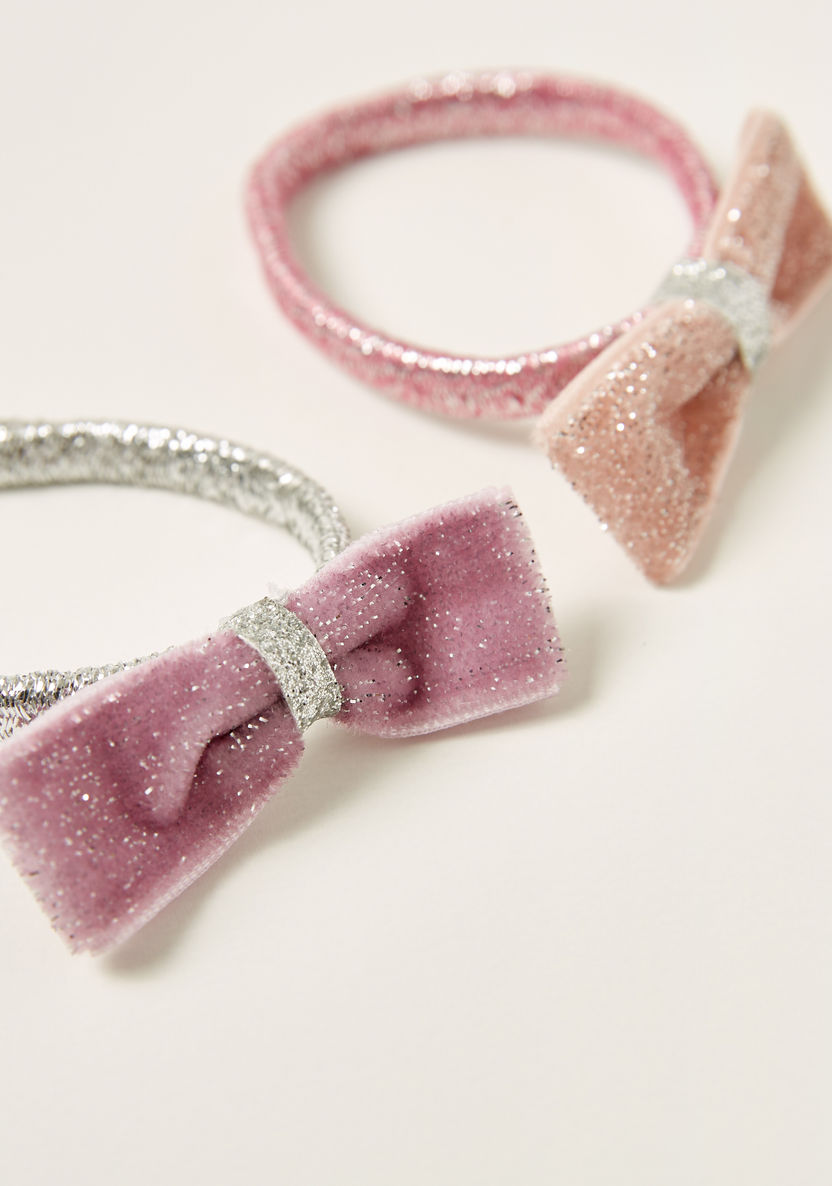 Charmz Glitter Textured Hair Tie with Bow Accent - Set of 2-Hair Accessories-image-2
