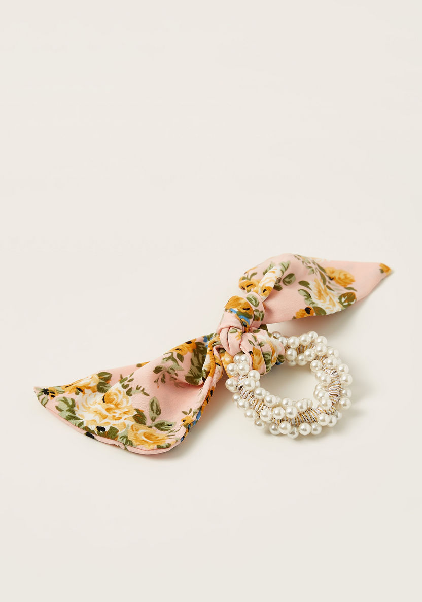 Charmz Pearl Hair Tie with Printed Bow Detail-Hair Accessories-image-1
