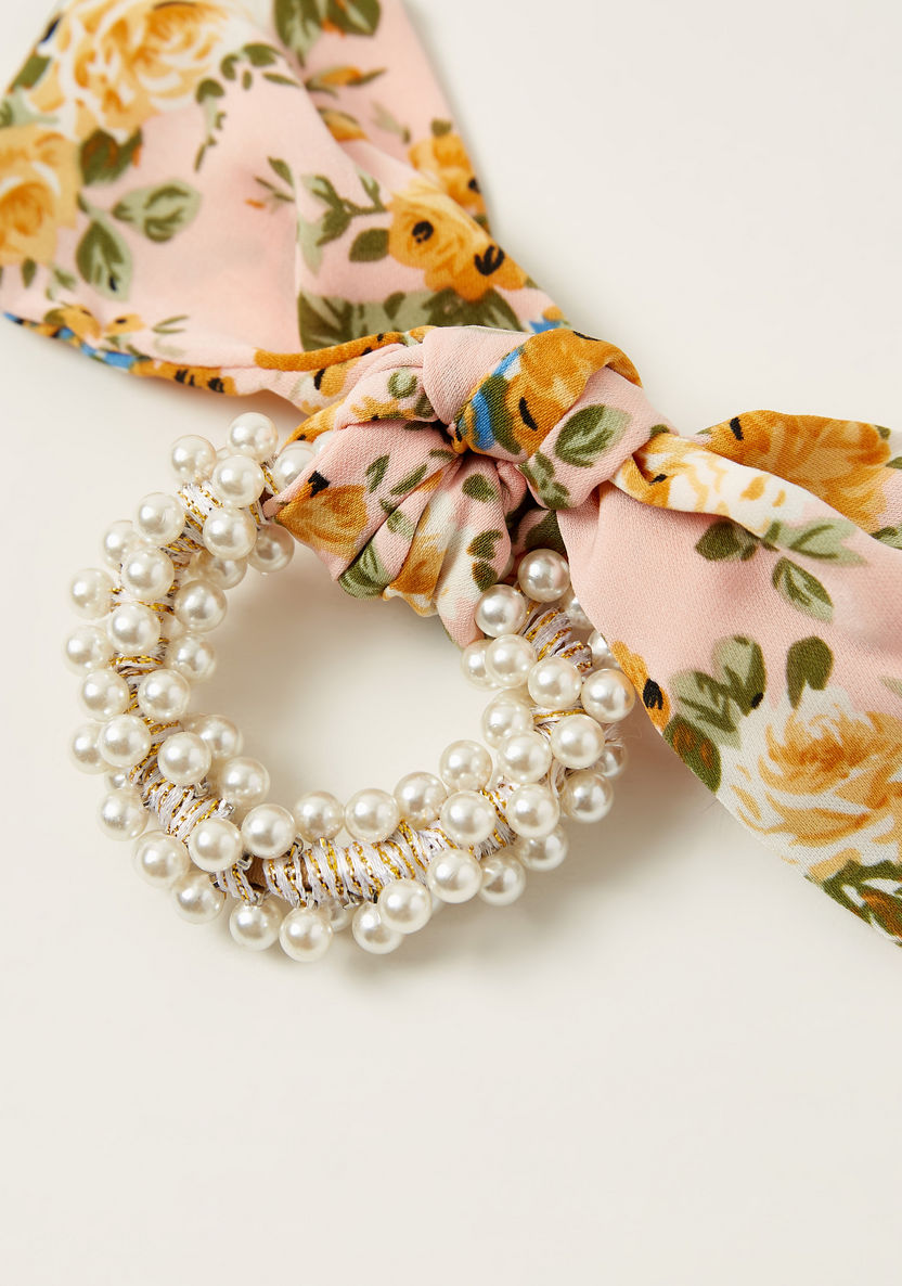 Charmz Pearl Hair Tie with Printed Bow Detail-Hair Accessories-image-2