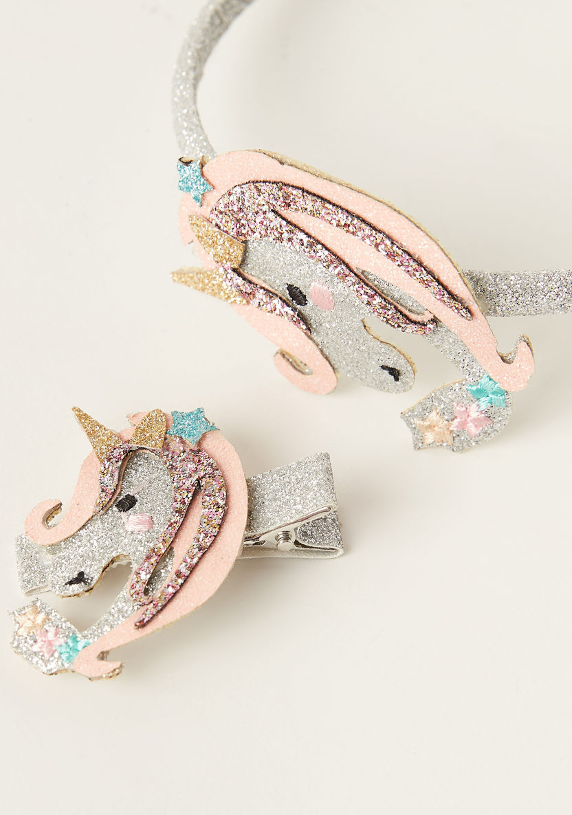 Charmz Unicorn Accented Hairband and Hair Clip Set-Hair Accessories-image-1