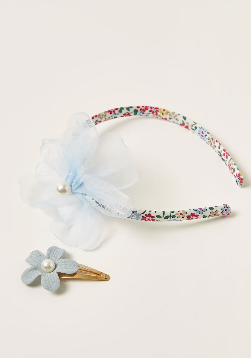 Charmz 2-Piece Floral Print Hair Accessory Set with Flower Applique-Hair Accessories-image-0