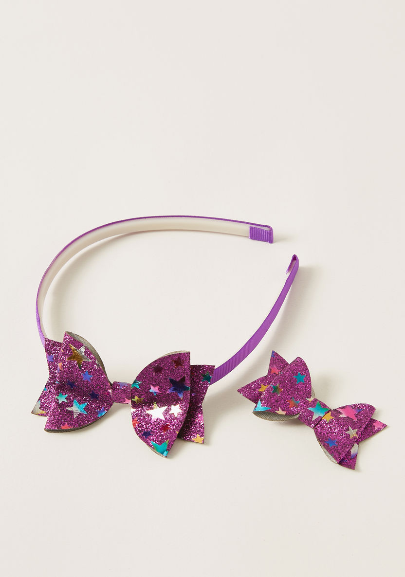 Charmz Bow Accented Headband and Hair Clip Set-Hair Accessories-image-0