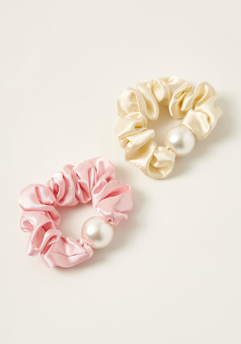 Charmz Solid Hair Tie with Pearl Detail - Set of 2-Hair Accessories-image-1